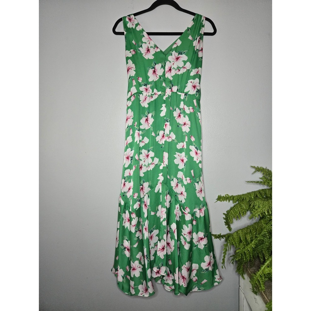 White House Black Market Green Floral Midi Dress Size Petite 6 Tropical Belted - Picture 8 of 11